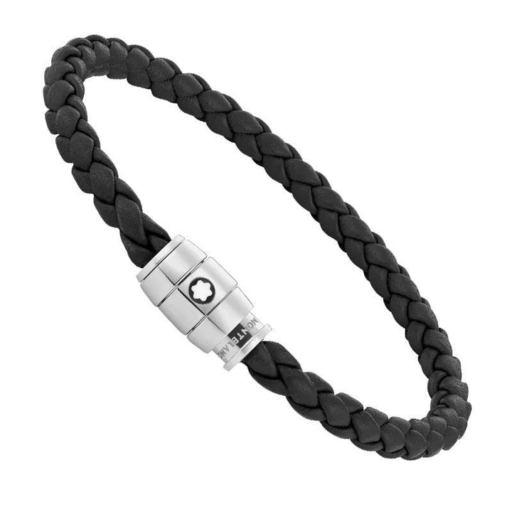 Montblanc zwart geweven leren armband met 3 ringsluiting maat S 13089560 - Capodagli 1937