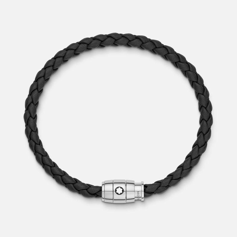 Montblanc zwart geweven leren armband met 3 ringsluiting maat S 13089560 - Capodagli 1937