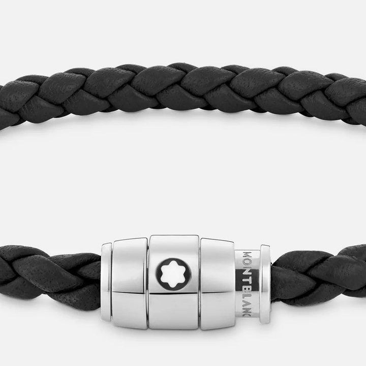 Montblanc zwart geweven leren armband met 3 ringsluiting maat S 13089560 - Capodagli 1937