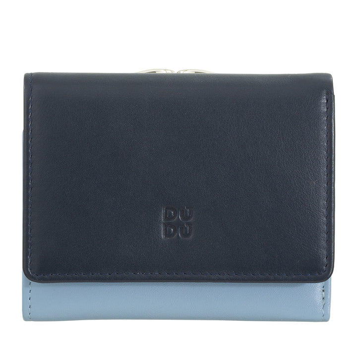 DUDU Kleine Damenbrieftasche aus RFID-Leder mit kompaktem Click-Clac-Münzfach und 6 Kartenfächern
