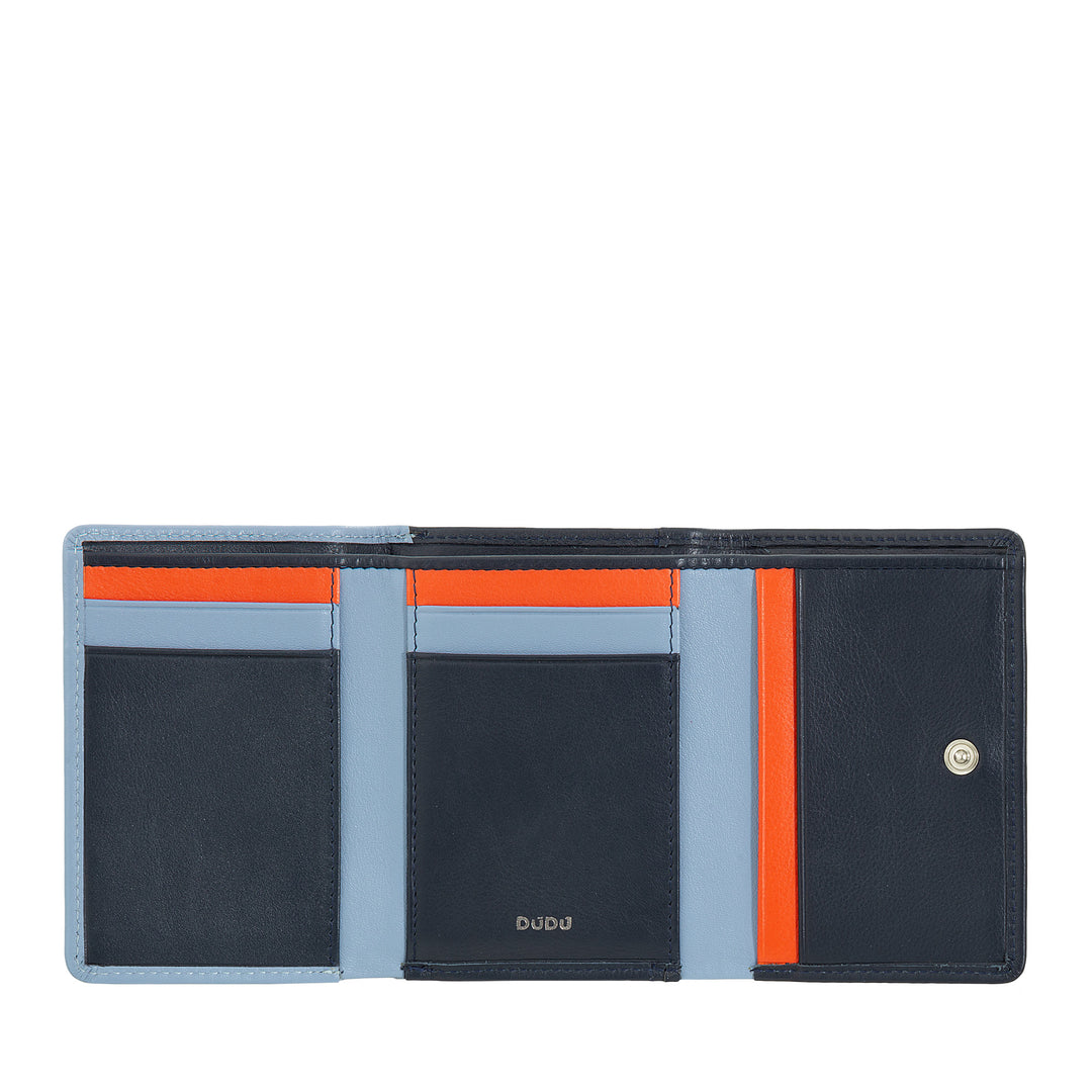 DUDU Kleine Damenbrieftasche aus RFID-Leder mit kompaktem Click-Clac-Münzfach und 6 Kartenfächern
