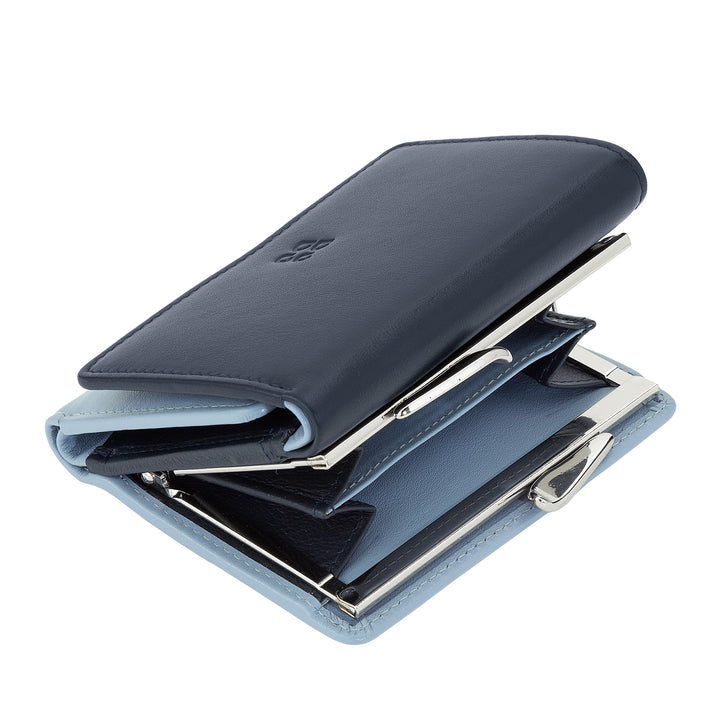 DUDU Kleine Damenbrieftasche aus RFID-Leder mit kompaktem Click-Clac-Münzfach und 6 Kartenfächern