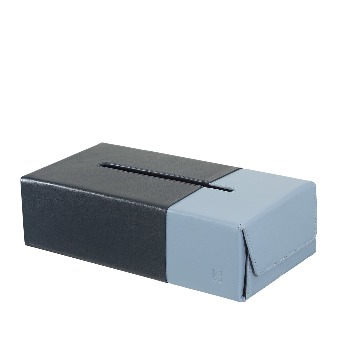 DUDU Tissue Holder in Genuine Two-Tone Nappa Leather - Elegant Tabletop Design for Home, Office or Study - Modern Style