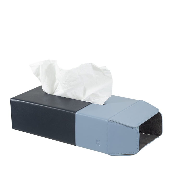 DUDU Tissue Holder in Genuine Two-Tone Nappa Leather - Elegant Tabletop Design for Home, Office or Study - Modern Style