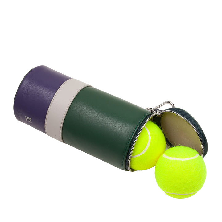 Dudu -houderhouder van tennis in echt leer, limited edition Wimbledon, 3 ballen buis, ritssluiting, aanval met karabijnhaak