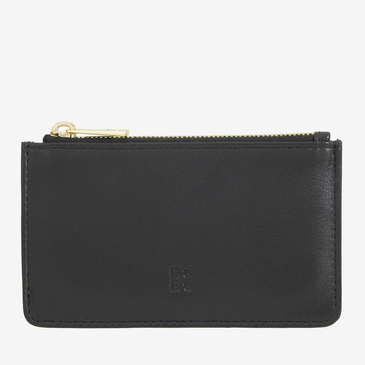 DUDU lederen creditcardhouder voor heren en dames, kleine slanke portemonnee, 4 kaarthouders, met ritssluiting
