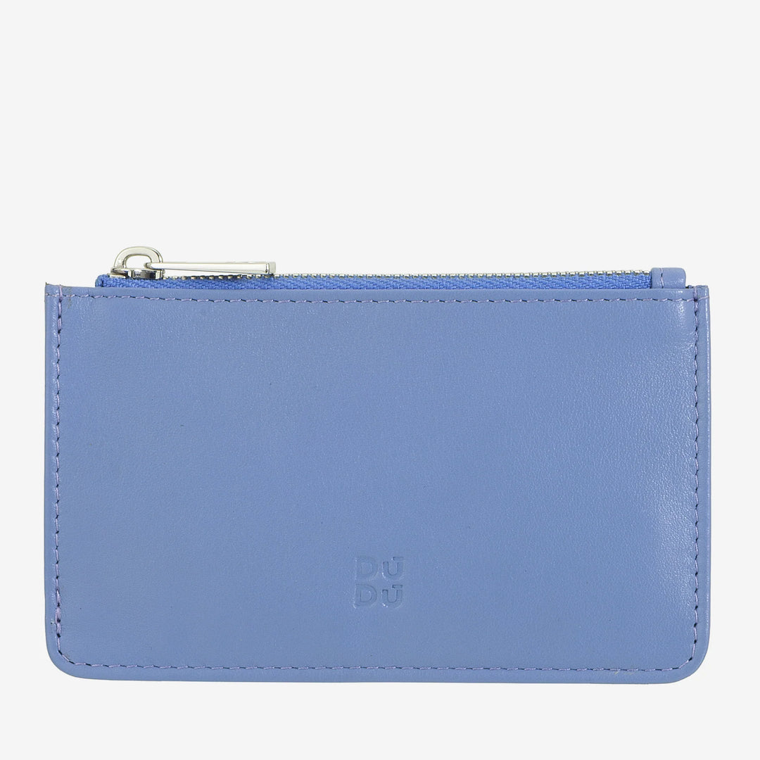 DUDU lederen creditcardhouder voor heren en dames, kleine slanke portemonnee, 4 kaarthouders, met ritssluiting