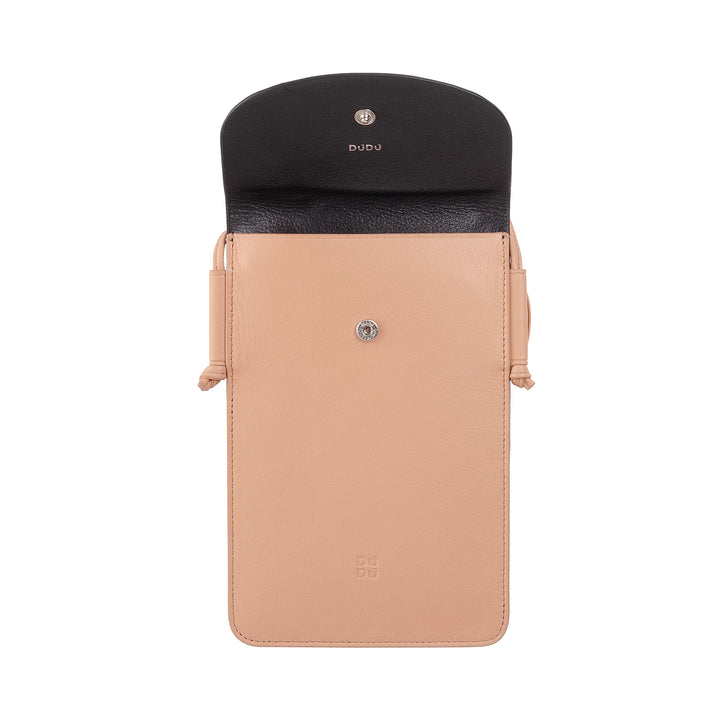 DUDU Leder-Handyhülle zum Umhängen, Smartphone-Halterung für bis zu 6,7 Zoll mit Knopf, verstellbarer Schultergurt, schlankes Design