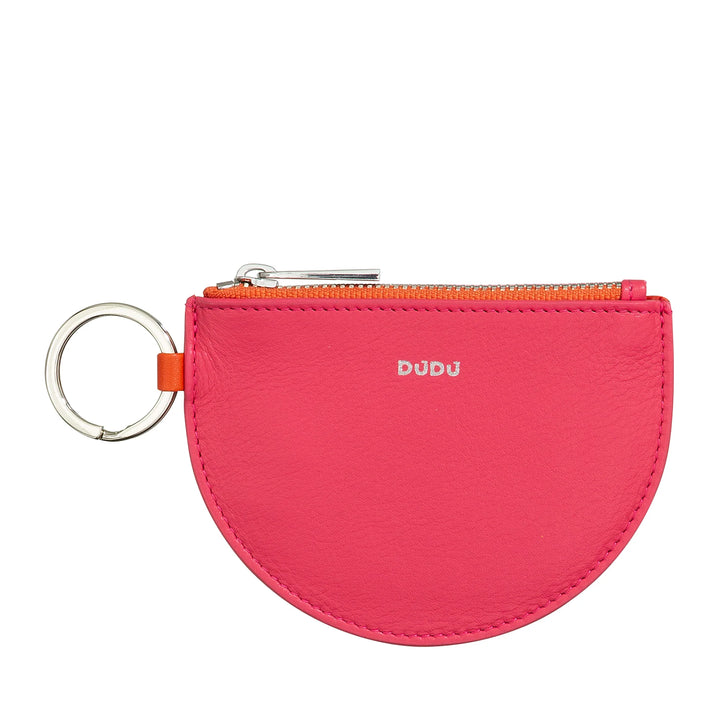 DUDU Mini-Geldbörse aus Leder für Damen mit Reißverschluss und zweifarbigem Schlüsselanhänger im schlanken Design
