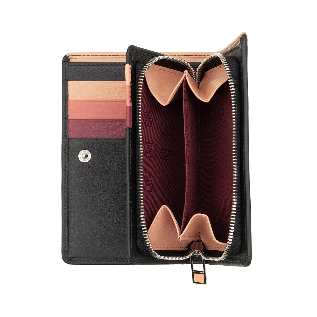 DUDU Bunte RFID-Damenbrieftasche aus mehrfarbigem Leder mit Münzfach mit Reißverschluss, Karten- und Kartenfächern