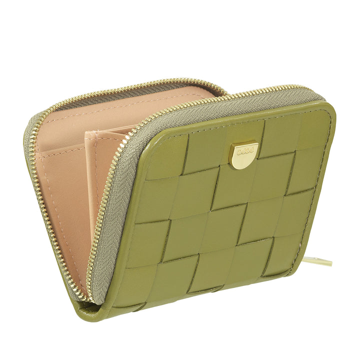 DUDU kleine damesportemonnee van geweven leer met ritssluiting rondom - elegant en compact, kaarthouder, portemonnee voor munten en bankbiljetten met ritssluiting