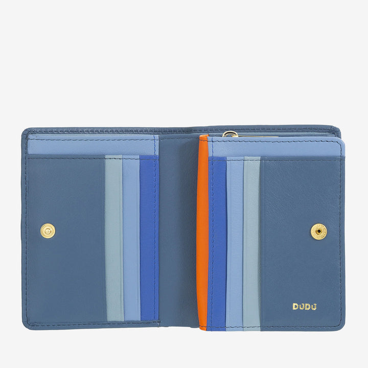 DUDU Kleine Damenbrieftasche aus farbigem Leder mit Karten- und Kartenetui mit Reißverschluss und Knopf