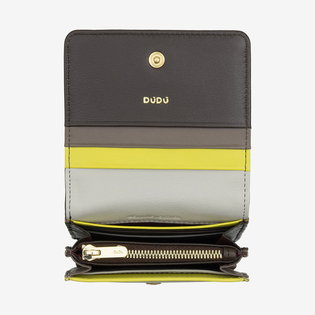 DUDU Kleine, ultrakompakte, farbenfrohe Damenbrieftasche aus Leder mit RFID-Schutz, Innenreißverschluss und 8 Kartenfächern
