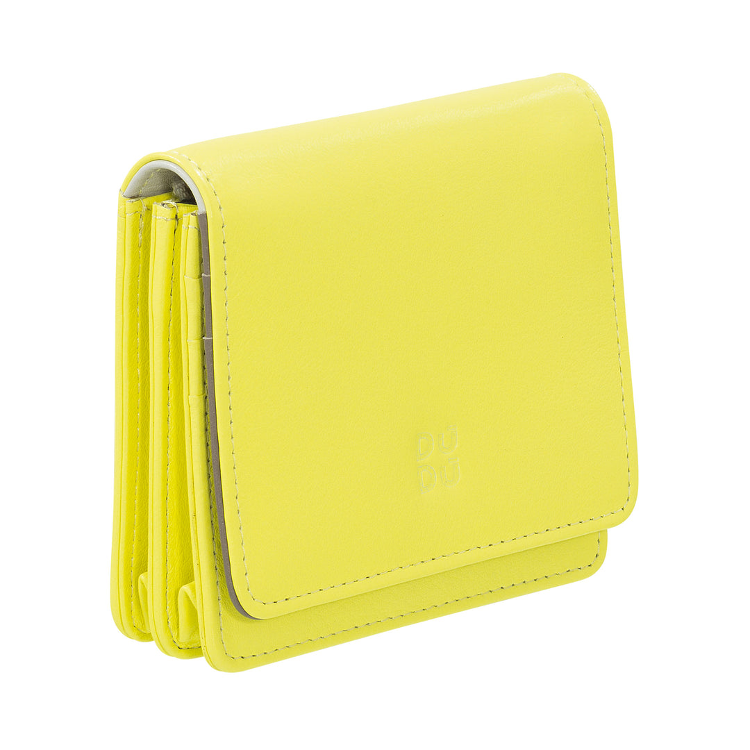 DUDU Kleine, ultrakompakte, farbenfrohe Damenbrieftasche aus Leder mit RFID-Schutz, Innenreißverschluss und 8 Kartenfächern