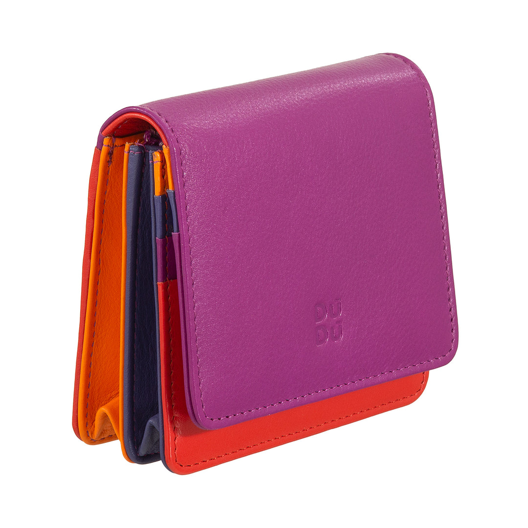 DUDU Kleine, ultrakompakte, farbenfrohe Damenbrieftasche aus Leder mit RFID-Schutz, Innenreißverschluss und 8 Kartenfächern