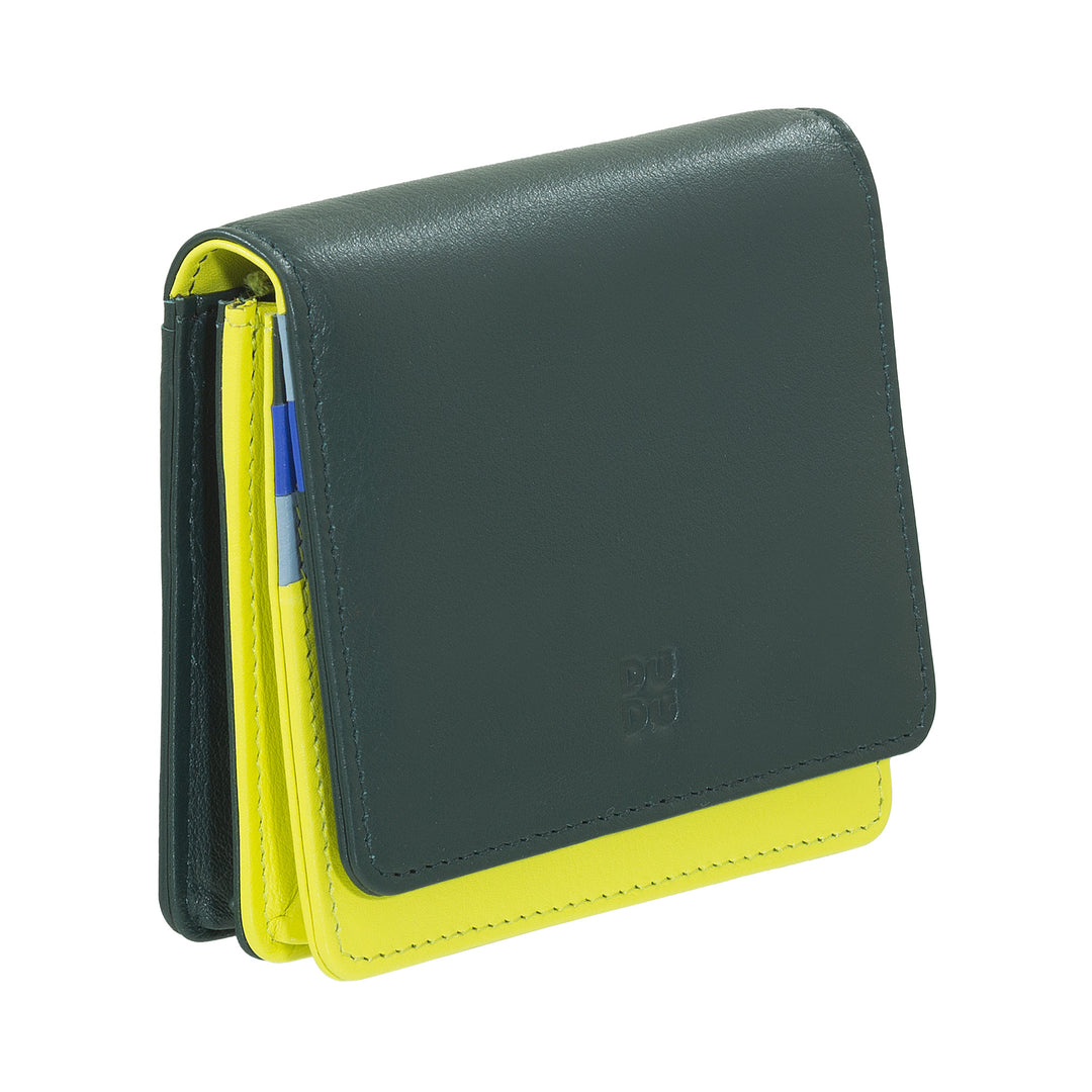 DUDU Kleine, ultrakompakte, farbenfrohe Damenbrieftasche aus Leder mit RFID-Schutz, Innenreißverschluss und 8 Kartenfächern