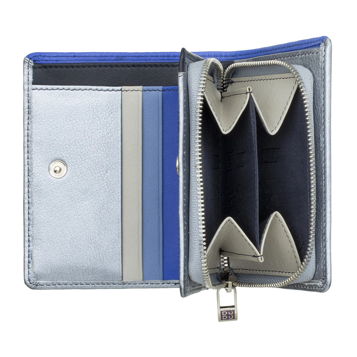 DUDU Kleine Damenbrieftasche aus farbigem Leder mit Karten- und Kartenetui mit Reißverschluss und Knopf