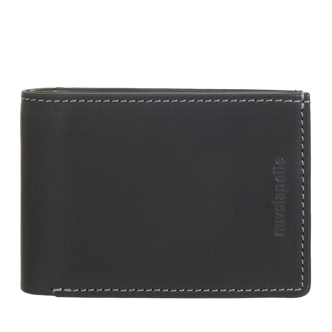 Nuvola Pelle Herren-Mini-Leder-Geldbörse mit Münzfach – kompakt und elegant, für Jackentasche, mit Kartenfächern, transparenten Fenstern und minimalistischem Design