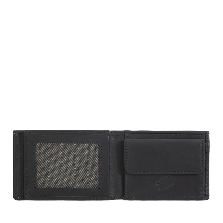 Nuvola Pelle Herren-Mini-Leder-Geldbörse mit Münzfach – kompakt und elegant, für Jackentasche, mit Kartenfächern, transparenten Fenstern und minimalistischem Design