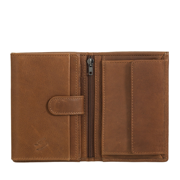 Vertikale Herren-Lederbrieftasche von Nuvola Pelle – Elegante Bifold-Geldbörse mit Münzfach, internem Laschenverschluss, Kartenfächern und Reißverschlussfach