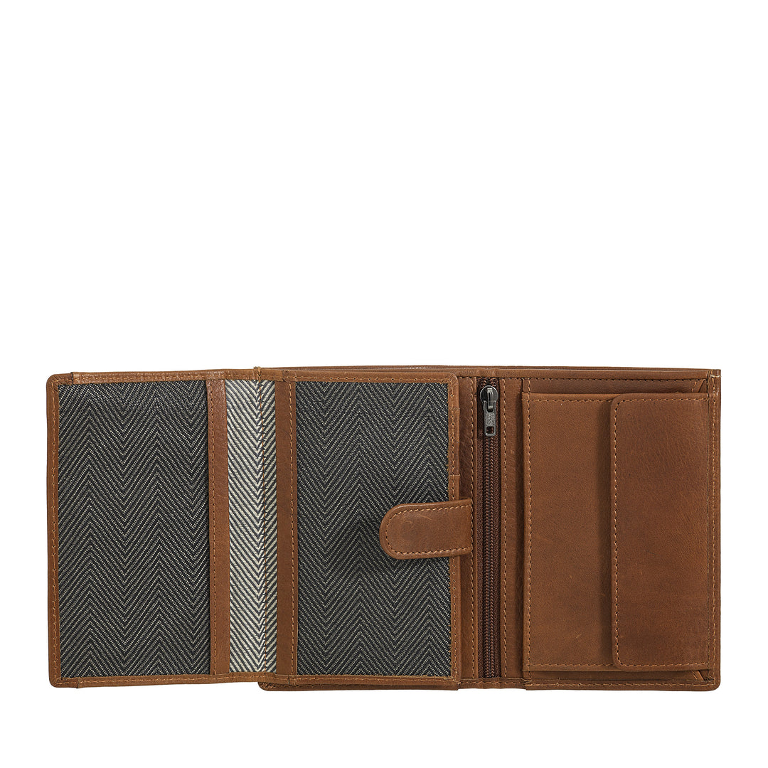 Vertikale Herren-Lederbrieftasche von Nuvola Pelle – Elegante Bifold-Geldbörse mit Münzfach, internem Laschenverschluss, Kartenfächern und Reißverschlussfach