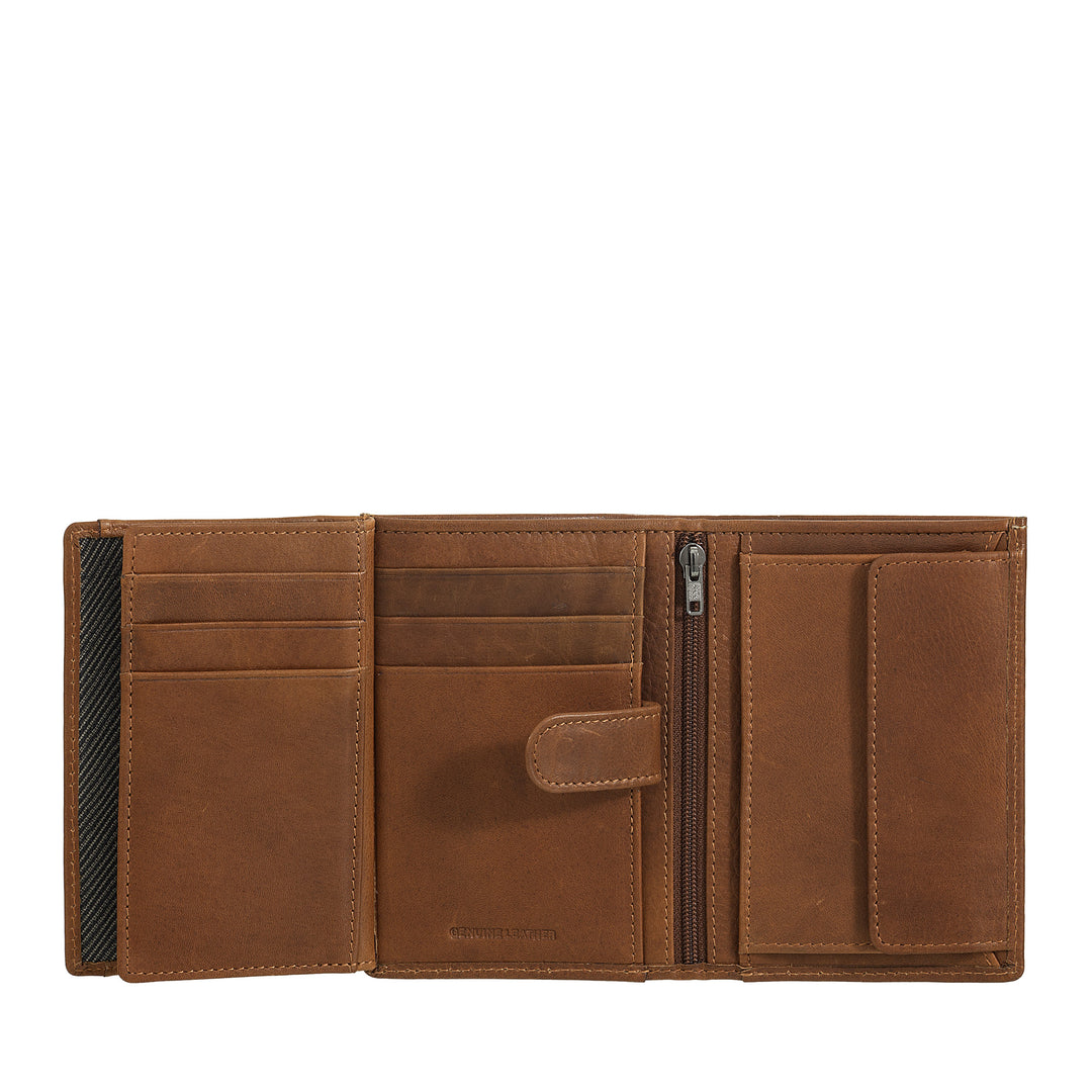 Vertikale Herren-Lederbrieftasche von Nuvola Pelle – Elegante Bifold-Geldbörse mit Münzfach, internem Laschenverschluss, Kartenfächern und Reißverschlussfach