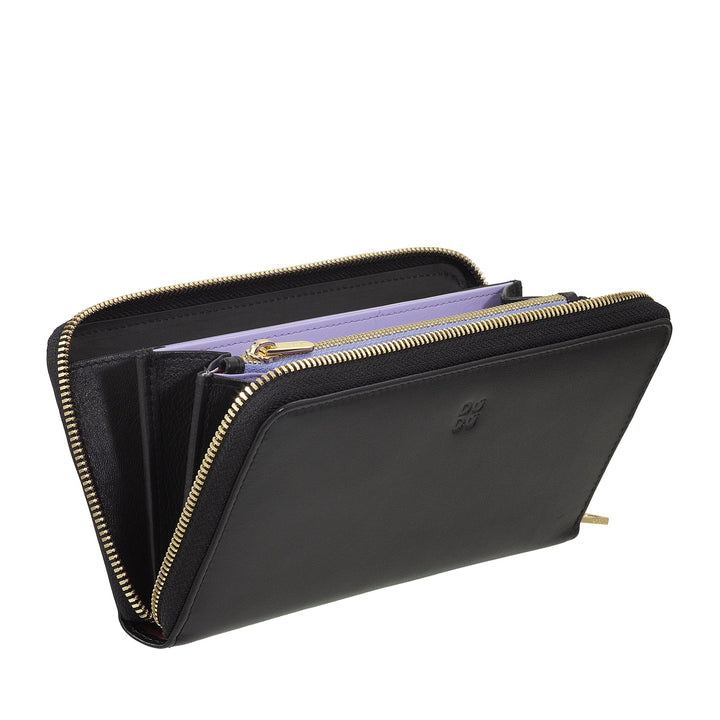 DUDU Große RFID-Damenbrieftasche aus echtem farbigem Leder mit umlaufendem Reißverschluss