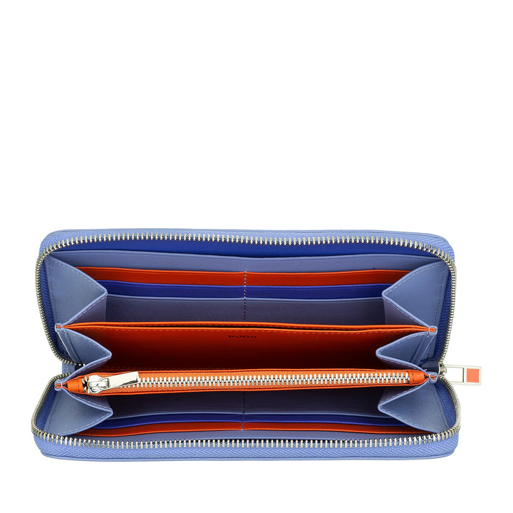 DUDU Große RFID-Damenbrieftasche aus echtem farbigem Leder mit umlaufendem Reißverschluss