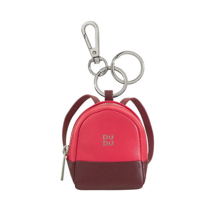 DUDU Petit sac porte-monnaie avec porte-clés pour femme en cuir, design mini sac à dos, fermeture éclair, double anneau et mousqueton