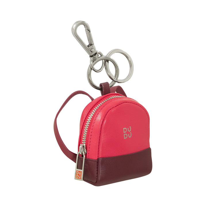 DUDU Petit sac porte-monnaie avec porte-clés pour femme en cuir, design mini sac à dos, fermeture éclair, double anneau et mousqueton