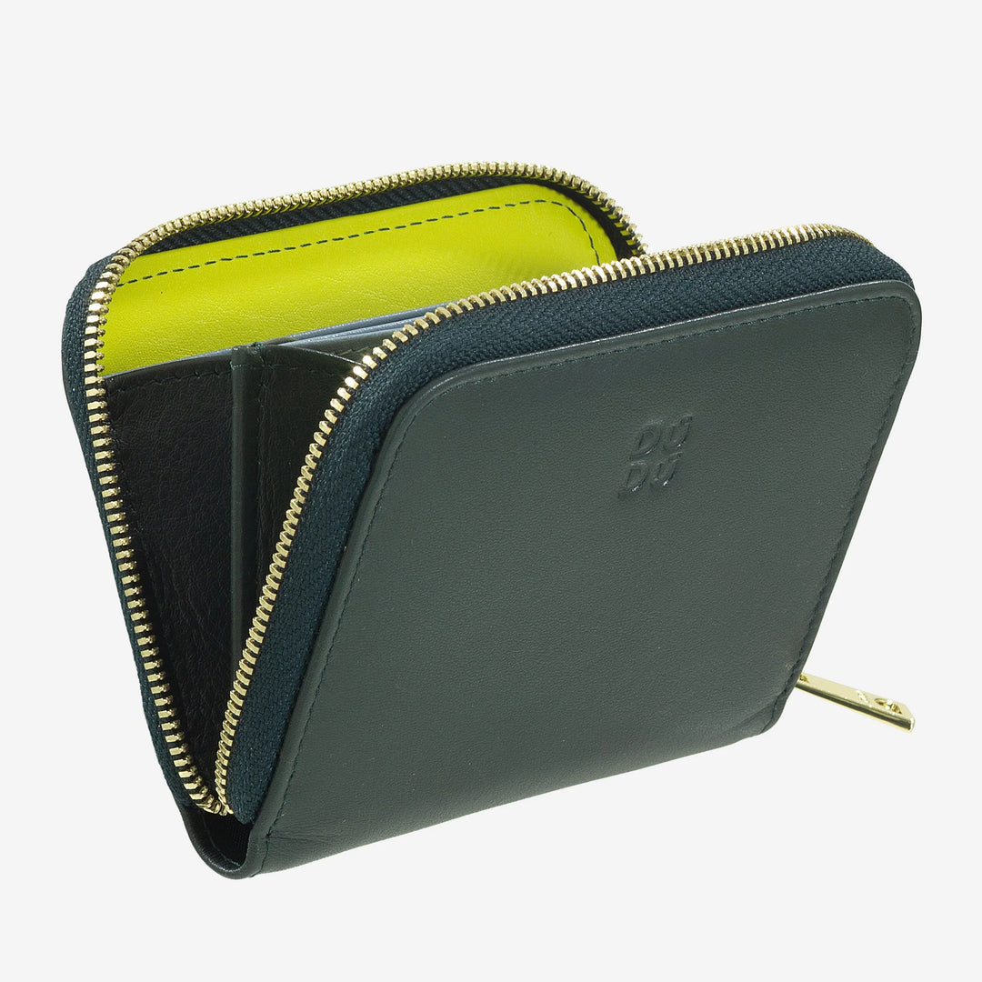 DUDU kleine portemonnee voor heren en dames van gekleurd leer met ritssluiting, kaartvakken, compacte portemonnee
