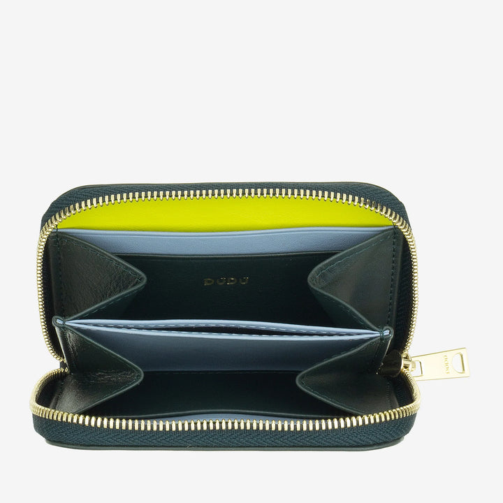 DUDU kleine portemonnee voor heren en dames van gekleurd leer met ritssluiting, kaartvakken, compacte portemonnee