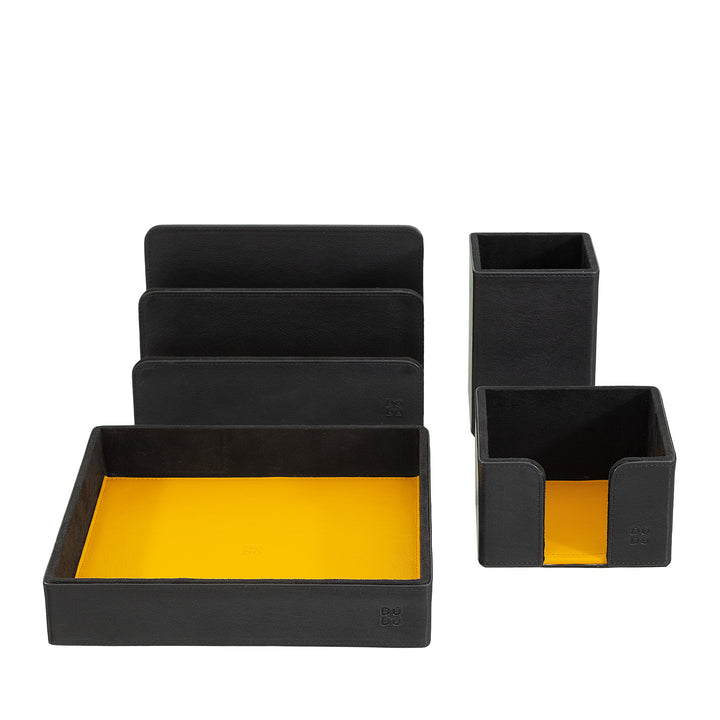 DUDU Ensemble de bureau en cuir pour le bureau 4 pièces avec plateau de poche, porte-stylo, porte-lettres, porte-bloc-notes