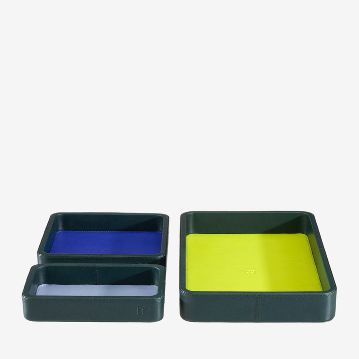 DUDU Set mit 3 Taschenablagen aus Leder, Tischablage für Zuhause, Schreibtisch, Büro, Schlüsselhalter, Münzen, Telefon