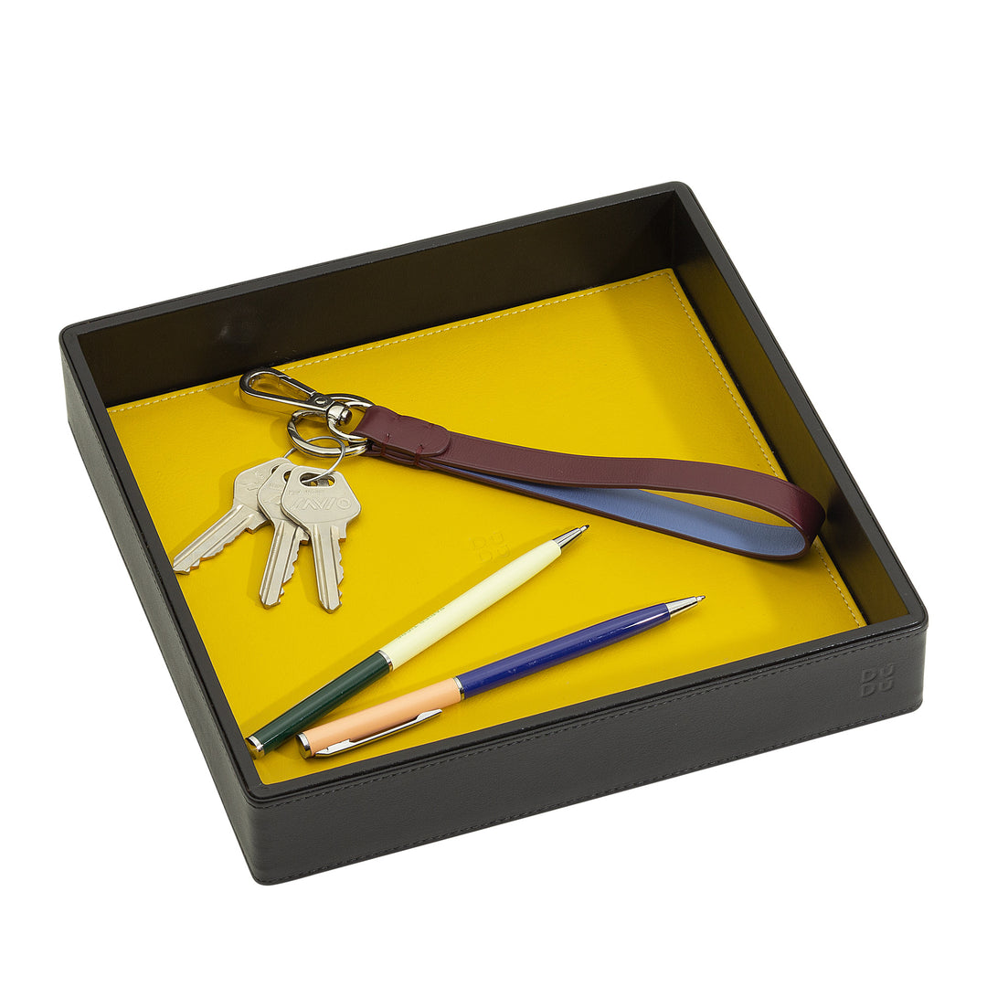 DUDU Designer-Taschentablett aus farbigem Leder für den Eingangsbereich mit Geschenkbox