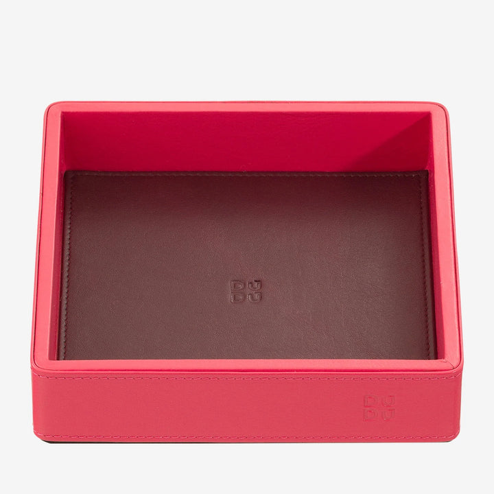 DUDU Designer-Taschentablett aus farbigem Leder für den Eingangsbereich, 14 x 14 cm, mit Geschenkbox