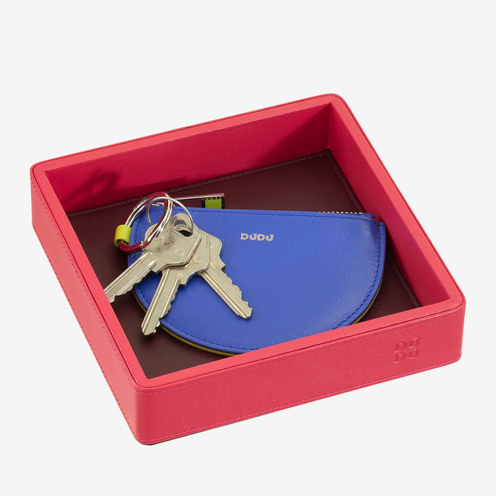 DUDU Designer-Taschentablett aus farbigem Leder für den Eingangsbereich, 14 x 14 cm, mit Geschenkbox