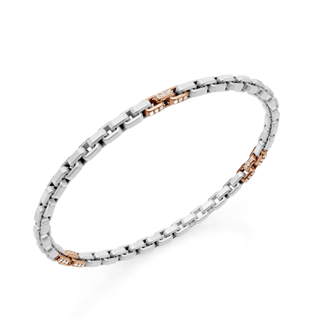 Bracelet Golay en platine, avec 9 inserts pavés en or rose 18 carats, maillon carré, 18 cm GBR033E9PTO3DI-180