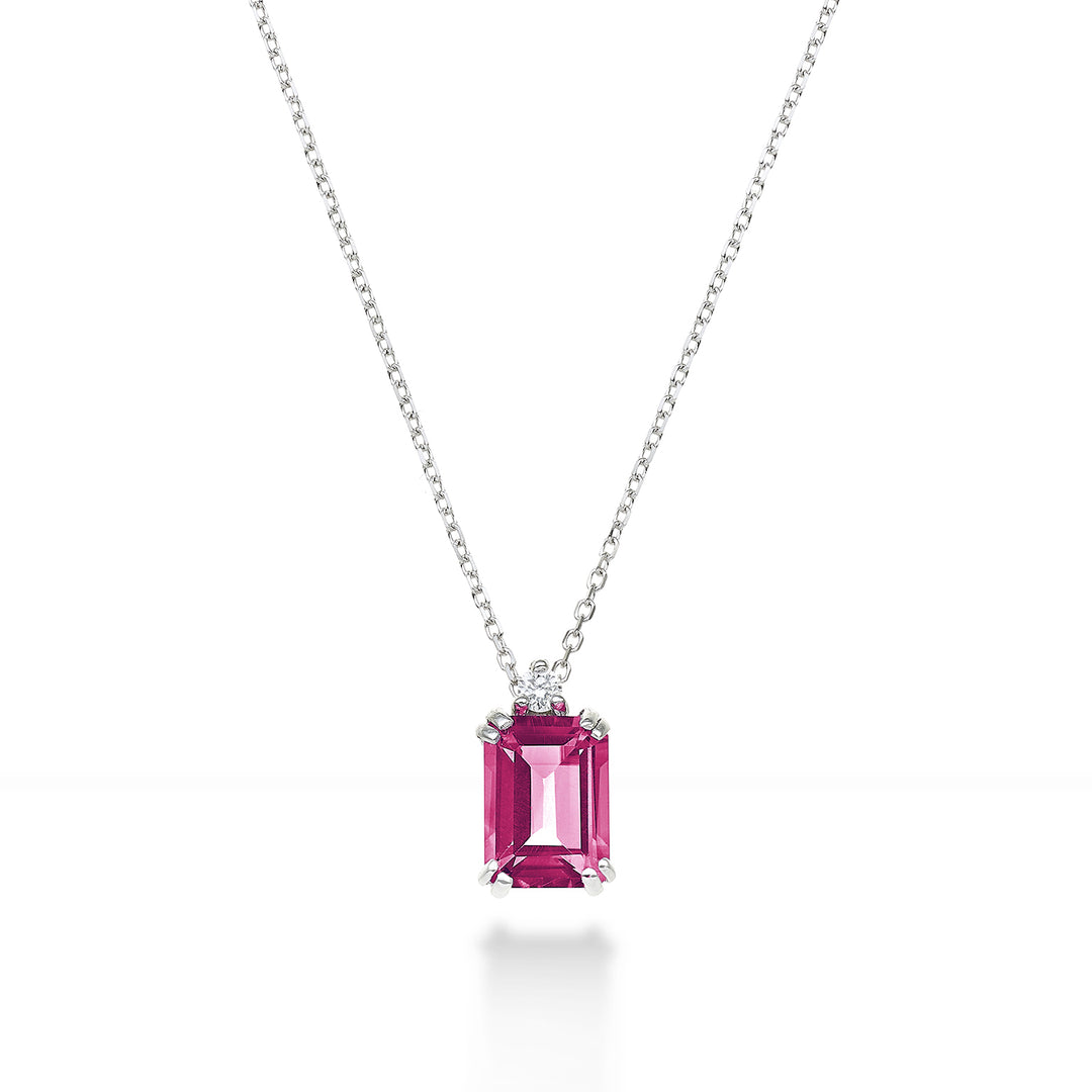 Nihama cl 18k achthoekige roze topaas 7x5 ct.1,10 diam. ct.0,025 NPCL090DITPPK2O4