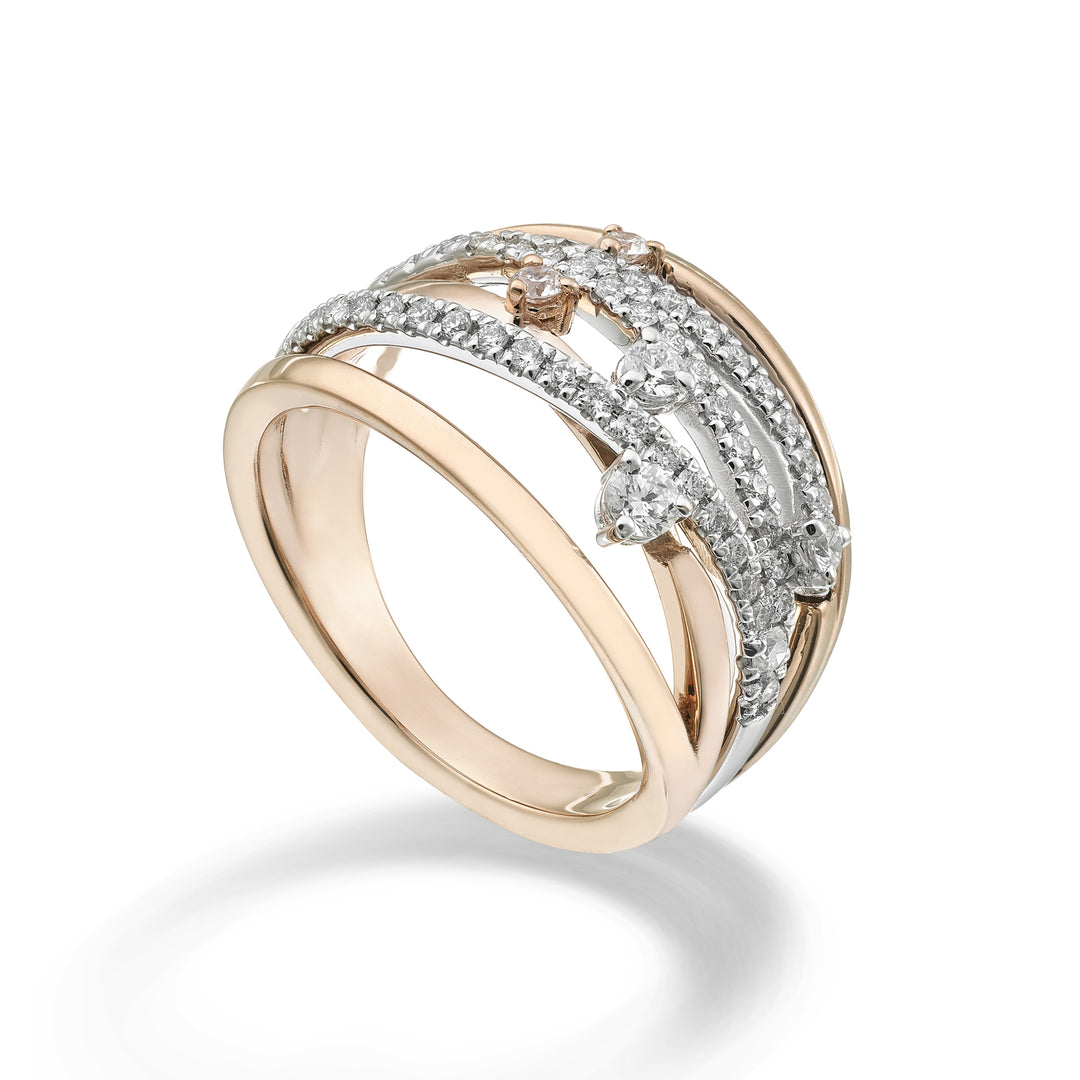 Golay diamond ring six rows recessed, smooth and spot AMF7952DBR-25353110017