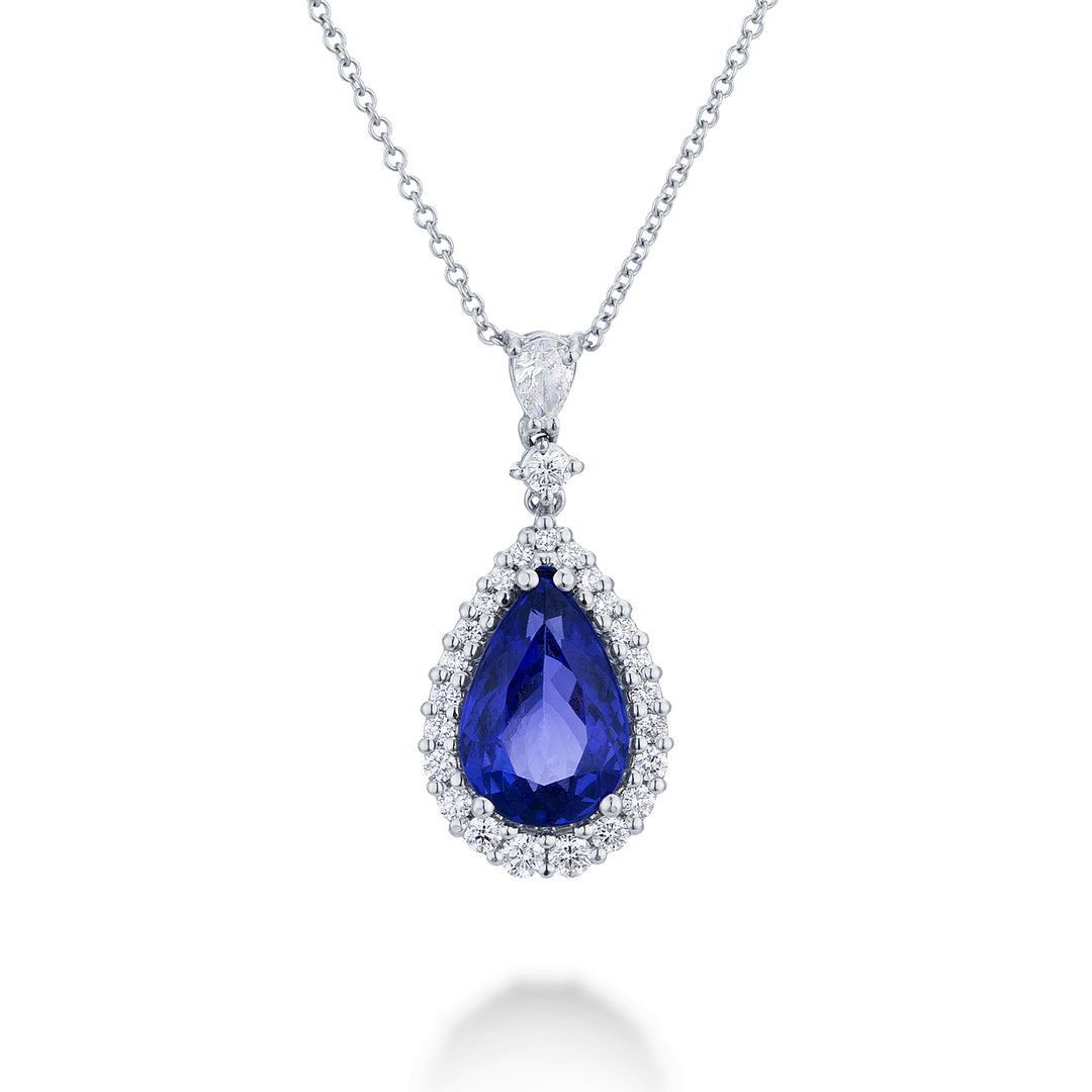 Golay tanzanite necklace 13x9 teardrop and diamonds with PCL097DITZ1-21280110094
