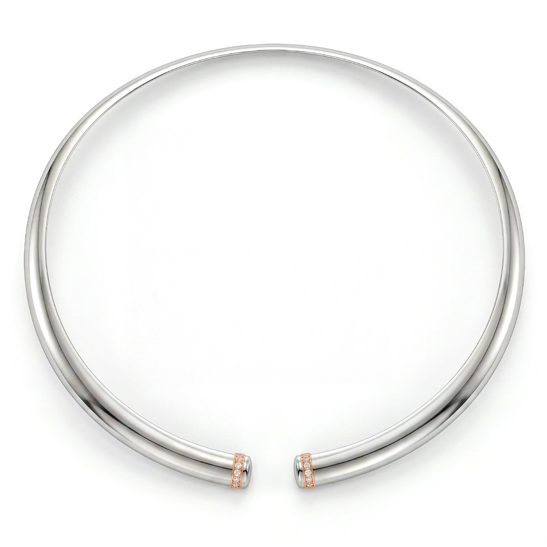 Golay choker van wit gepolijst titanium met 18k roségouden elementen, bezet met diamanten, middelgrote maat GD013O3DILUC_M