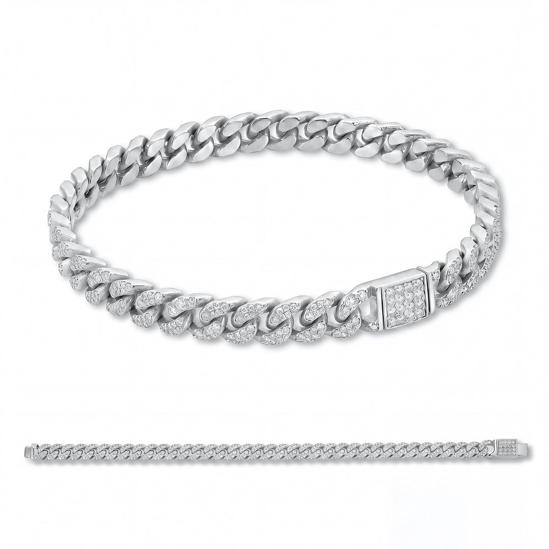 X-Diamond Groumette-Armband, 33 versenkte Glieder, 9 Karat Weißgold + Kanal mit Vollpavé, PV1, 9 Karat, 18 cm, LXDBRG002R4DI7-180