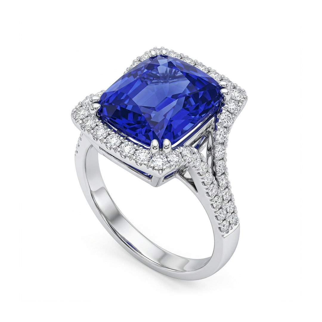 Golay tanzanite cushion ring 11x8 bifurcated shank ACLC104DITZ118-26079110204