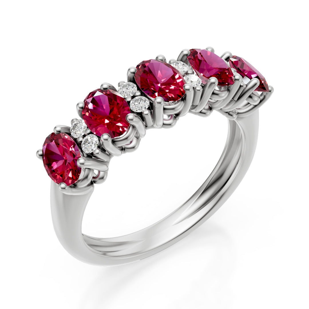 Halbrunder Golay-Ring mit 5x3 ovalen Rubinen und Diamanten AFMG733DIRU53B-26042110156