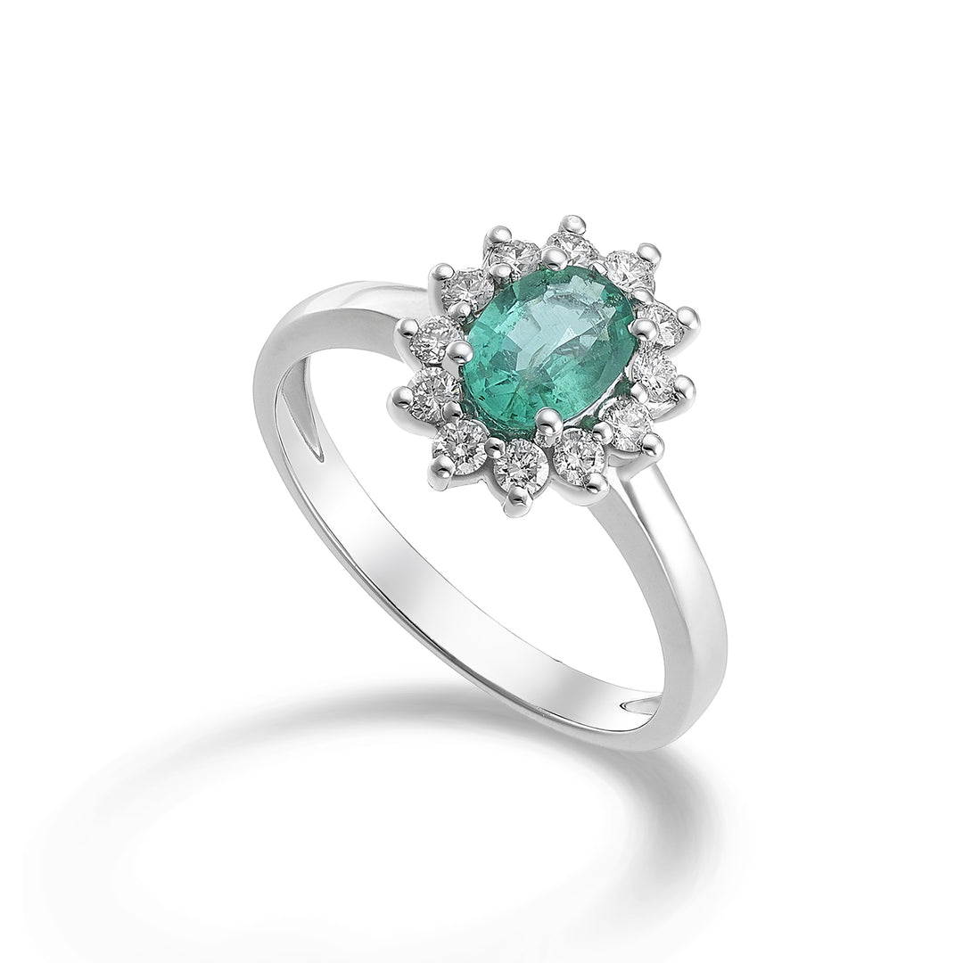 Nihama een 9k ovale smaragd 7x5 ct.0,60 diam. 0,30 ct NA5094R4BE