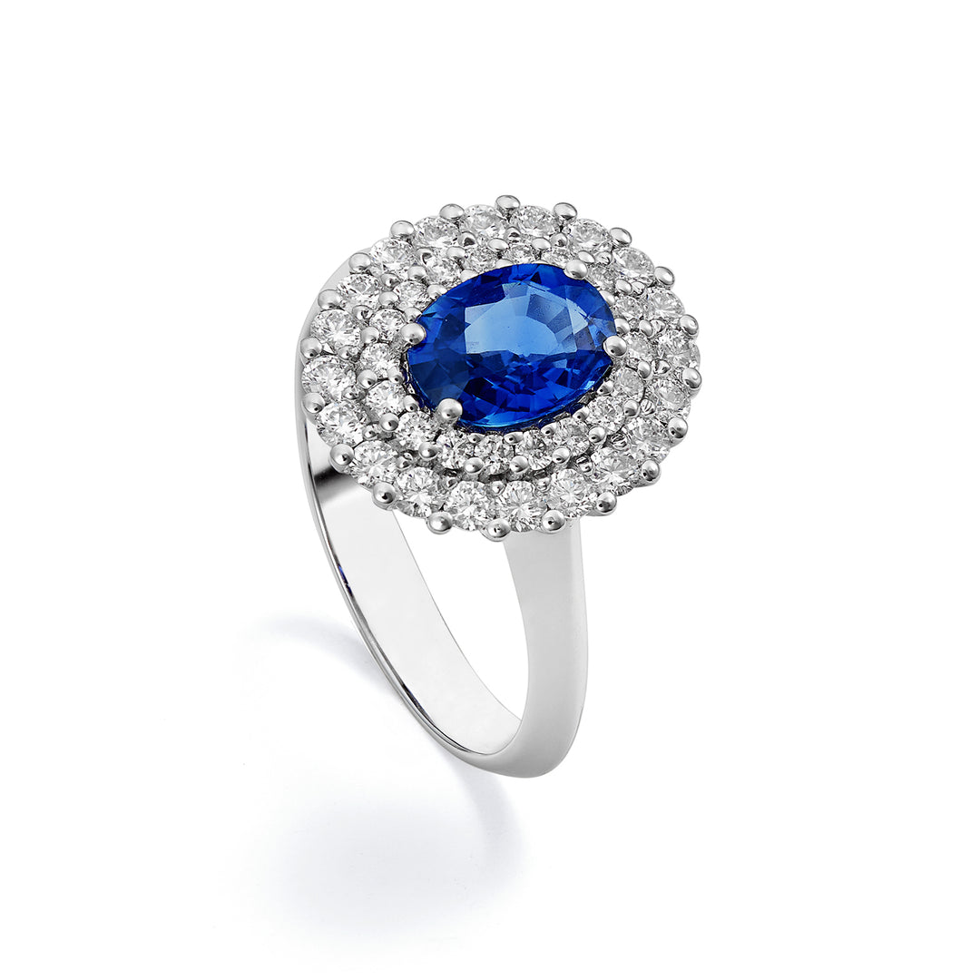 Bague Golay avec saphir ovale 6x5 et double contour ACLC128DIZB65-22143110169