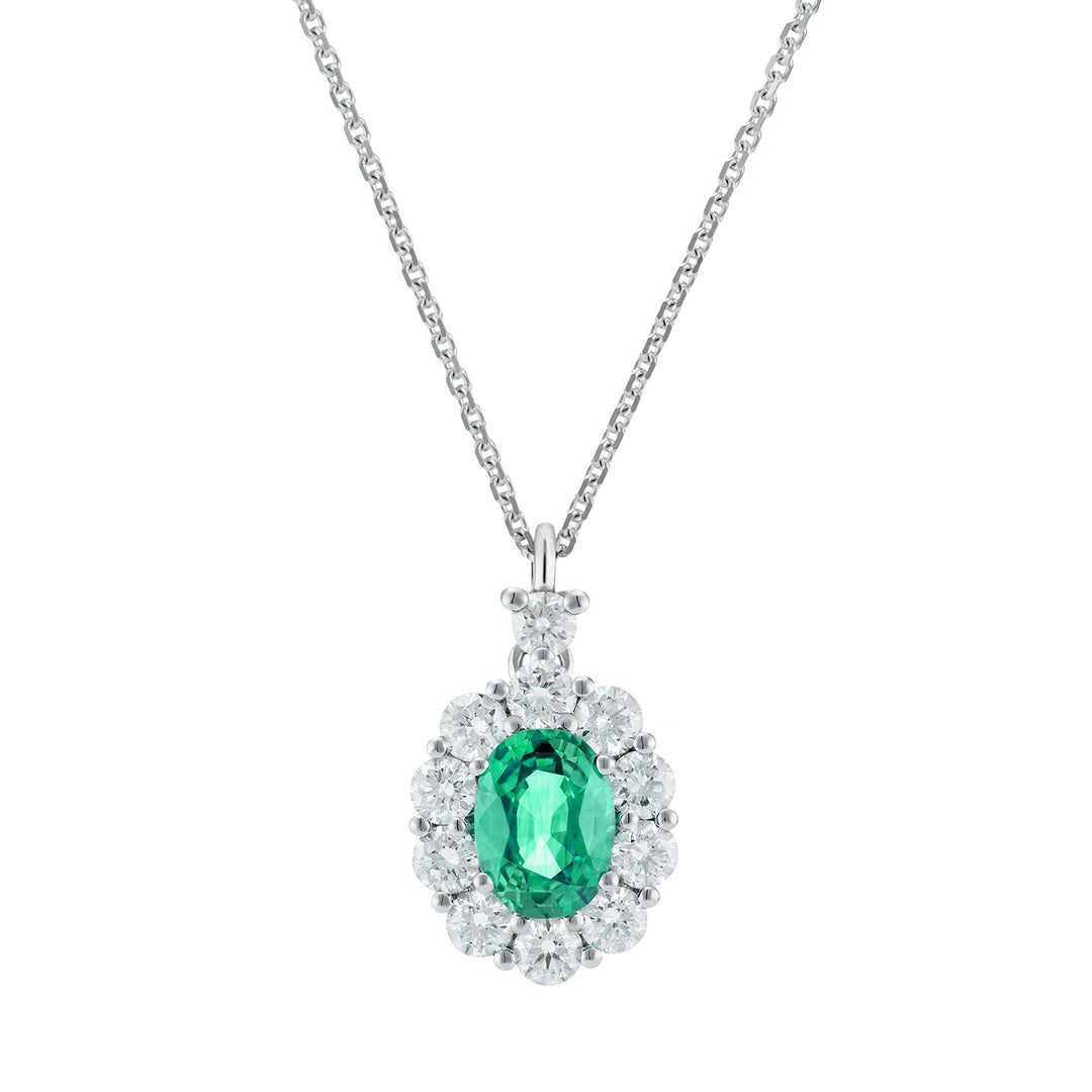 Golay oval emerald necklace 6x5 and diamond outline PCL043DISM1-26044110157