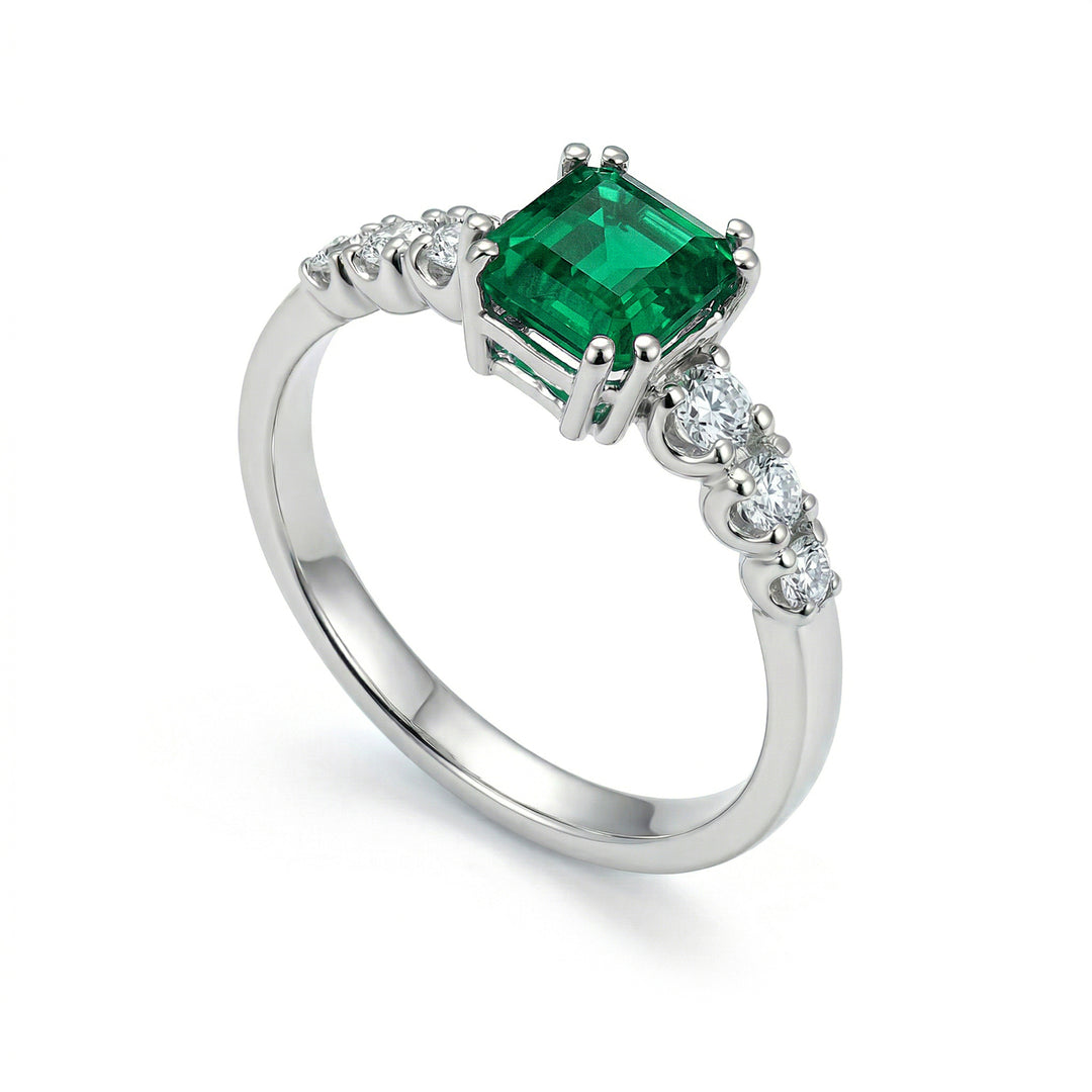 Golay solitaire oct emerald ring 5x5 with later stones ACL454DSM55-24157110041