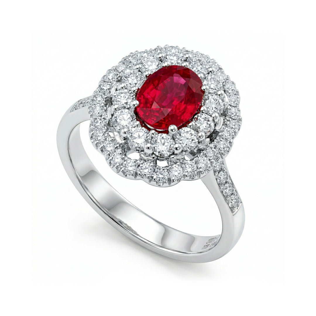 Golay ovaler Rubinring 7x5 und Diamantkontur + Stiel ACLC050DIRU-22158110049